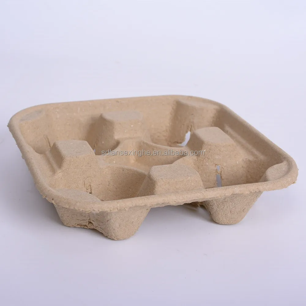 Biodegradable Disposable Pulp Coffee Tray Milk Tea Four Cup Tray Drink Pulp Cup Tray