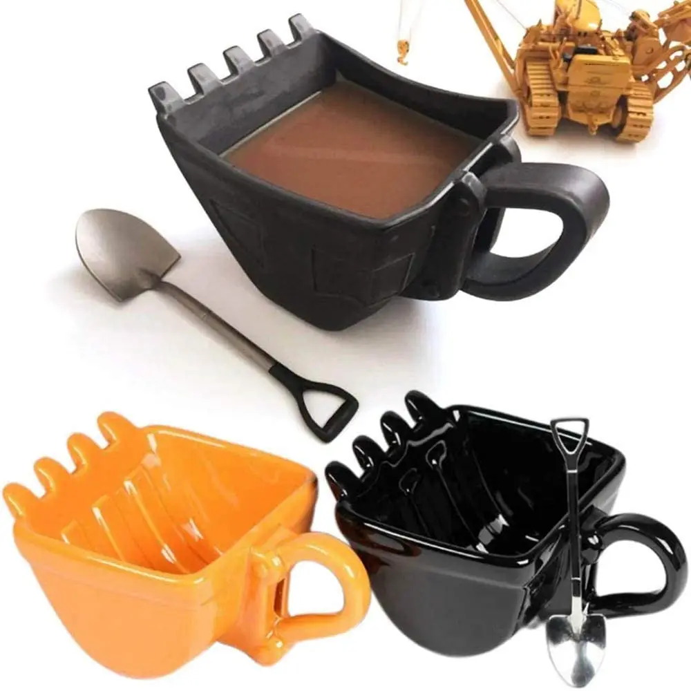 HandinHand Excavator 3D Coffee Cup Excavator Model Design Coffee Cup with Stainless Steel Spade Scoop 340ml Novel Drink Cup