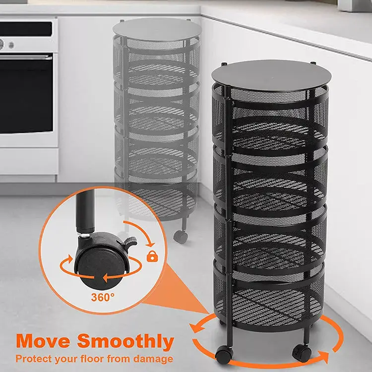 Kitchen Storage Rack 2/3/4/5 Tier Rack Rotatable Storage Vegetable Basket 360 Degree Rotating Baskets Rack With Wheels