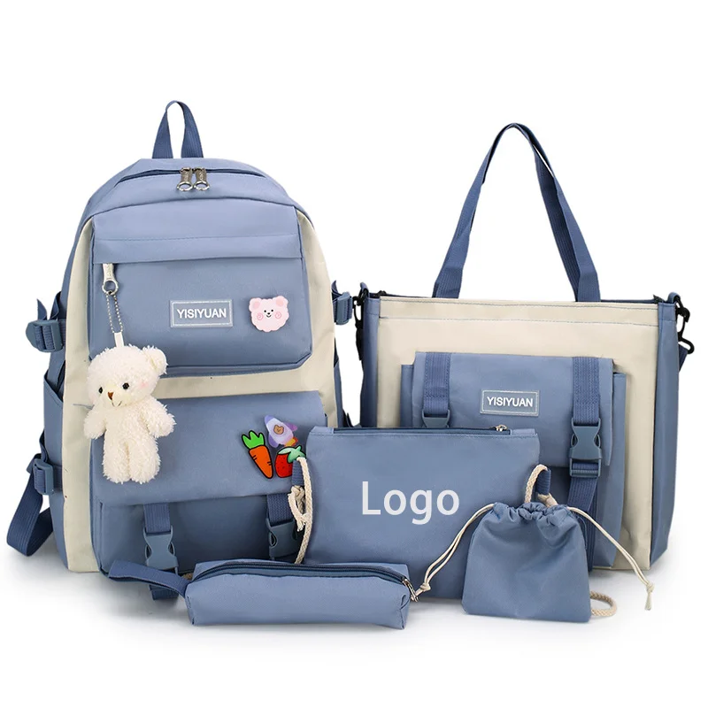 MA051 Wholesale Custom Logo Oxford Large Capacity Backpack 5 Pieces Set School Bag Rucksack Fashion Students Backpack For Girls