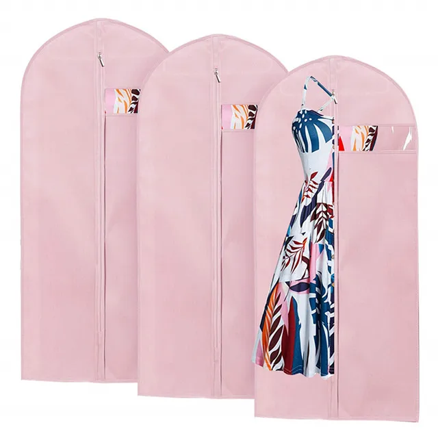 2024 Personalized Custom Pink Fashion Travel Dust Cover Foldable Dress Clothes Suit Protector Garment Bag