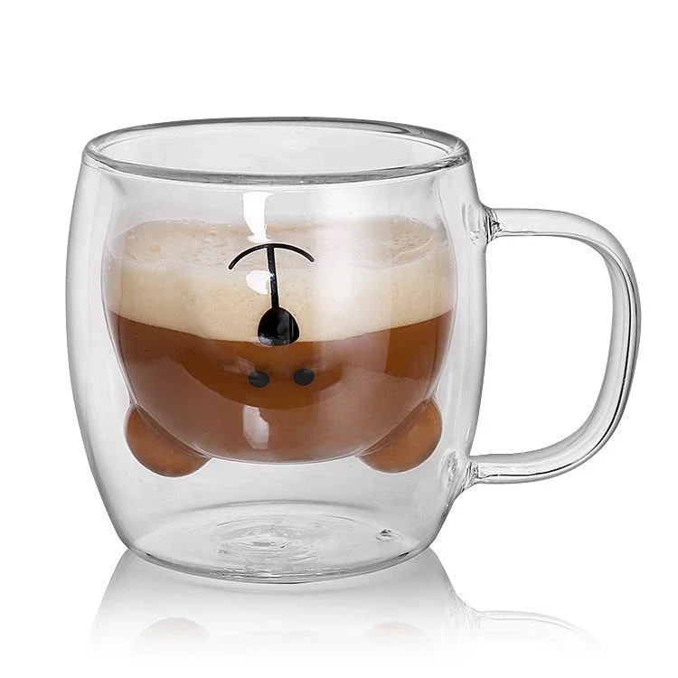 Adorable Bear Shaped Double Wall Glass Coffee Mugs with Handle - Insulated and Heat Resistant