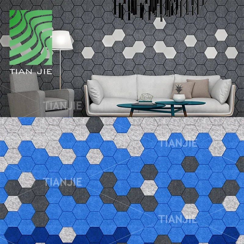 Hexagon pet decorated acoustic panel sound absorption