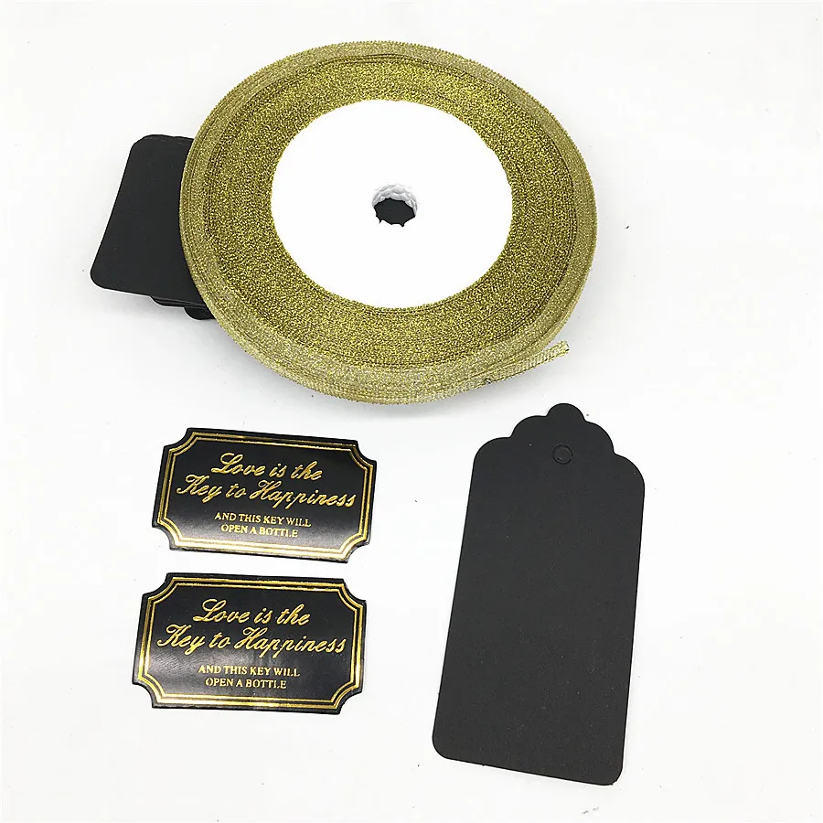 50pcs Metal Skeleton crown Key Bottle Opener with Tag Chalkboard Gold Ribbon Sticker Wedding Favor gifts souvenirs for Guests