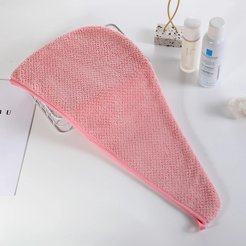 Custom Microfiber Hair Towel Wrap Coral Velvet Cotton Hair Drying Towel Turban Bath Hat With Button
