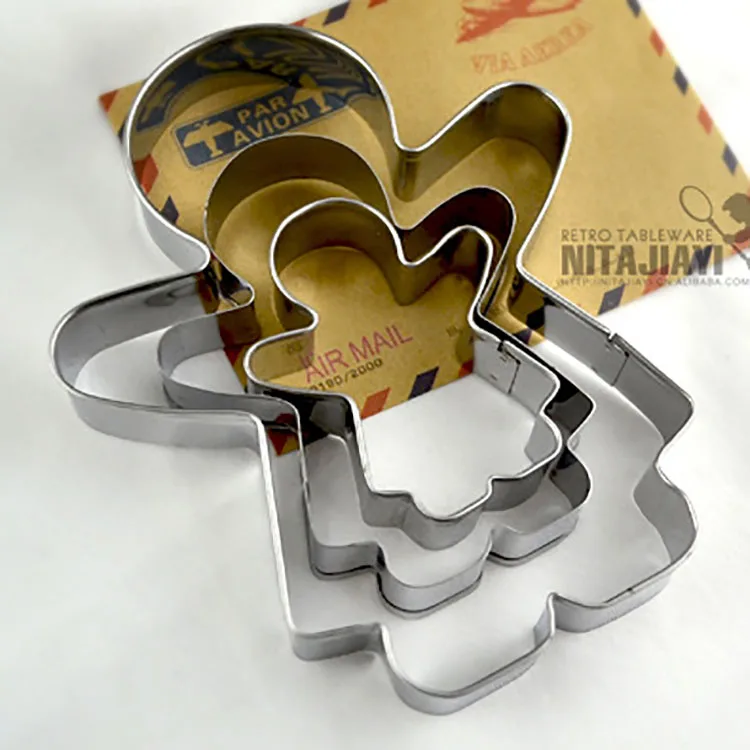 3 Pcs 3D Stainless Steel Gingerbread man shape Cookie Cutter Cake Mousse Mold Reusable Kitchen Cooking Tools