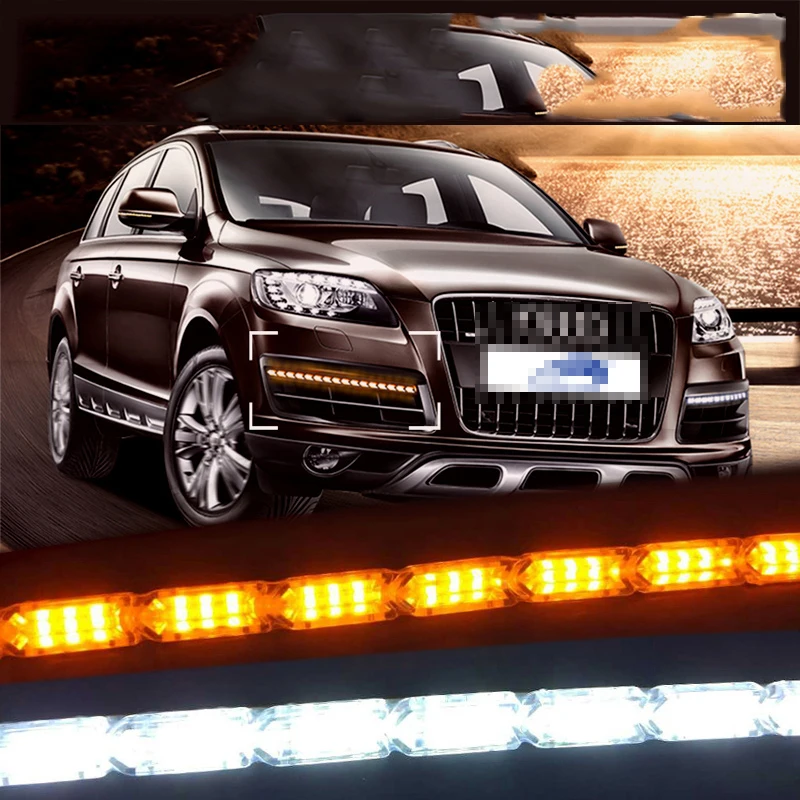 10led 12led 16led Daytime Running White Switchback to Yellow Light DRL Double Flowing Type LED White Amber Lamp Car Headlight