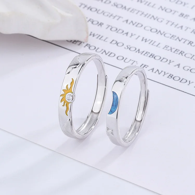 jewelry rings Sun moon and stars niche simple rings s925 sterling silver couple rings jewelry