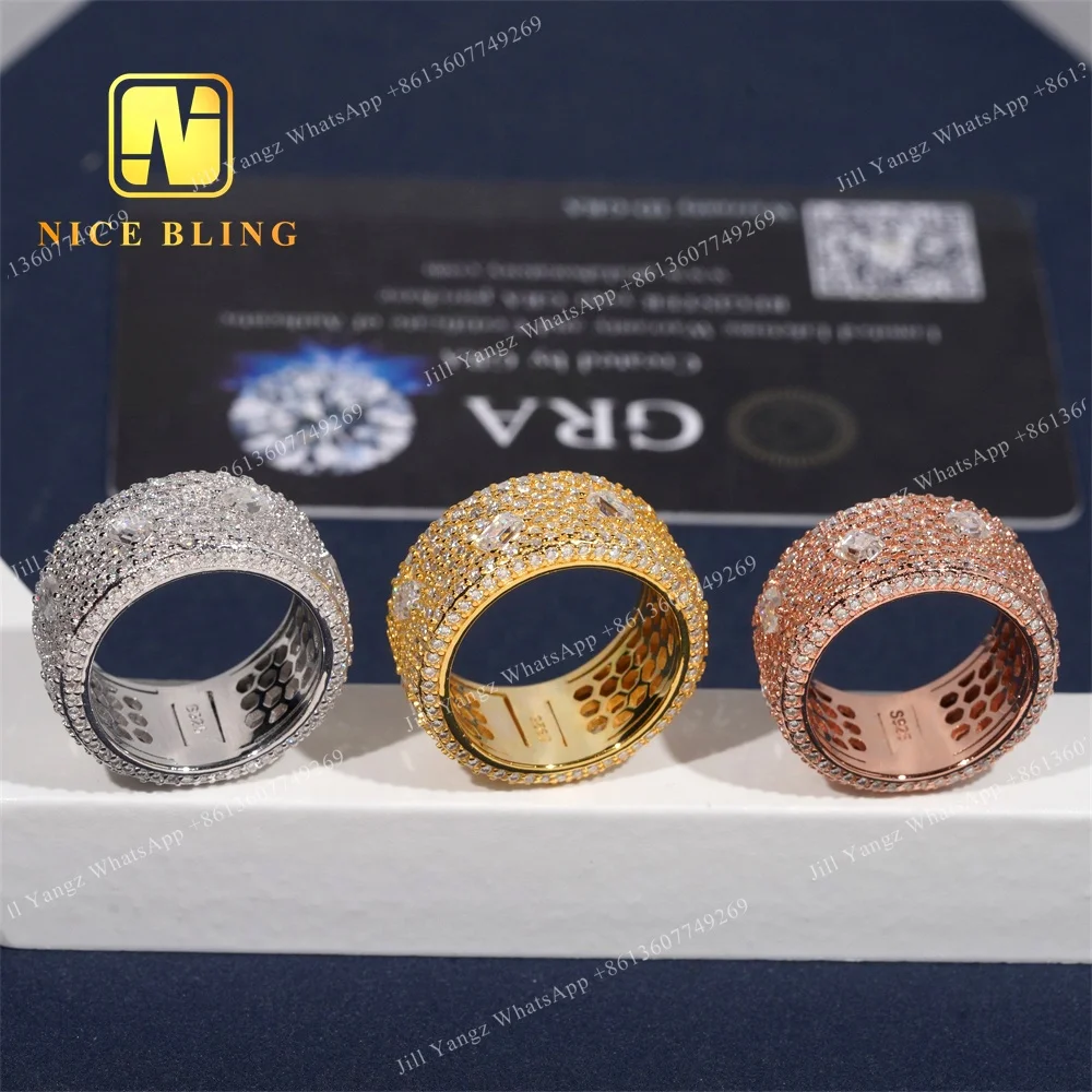 NEW ARRIVAL Affordable Fancy Shape Band Ring Emerald Moissanite Championship Ring 925 rings for men hip hop Fine Jewelry