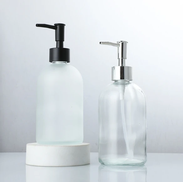 Hot sale 410 ML/14.5 OZ custom logo Glass Soap Dispenser bottle  Pump Bottle Dispenser