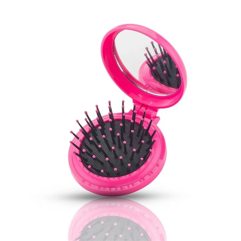 New Girls Portable Mini Folding Comb Airbag Massage Round Travel Hair brush With Mirror Cute