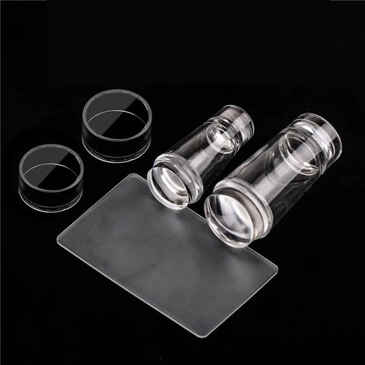DIY Manicure Nail Art Tool 2 Sizes Double Head Transparent Stamp Manicure Tool Silicone Nail Art Stamper with Scraper