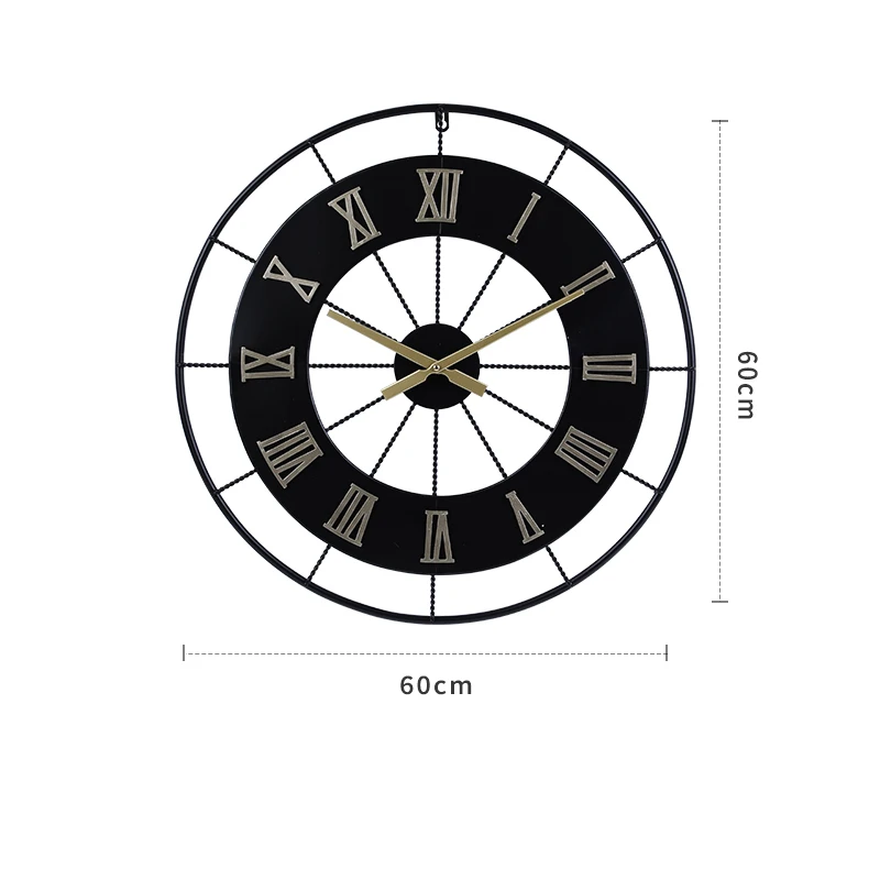 60*60cm Luxury modern cheap wall clock wall hanging creative iron art design clock timer restaurant wall decorative clock