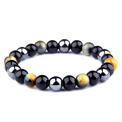 Trendy Natural Stone Magnetic Health Protection Women Soul Jewelry Pulsera Hombre Obsidian Hematite Tiger Eye Bracelets