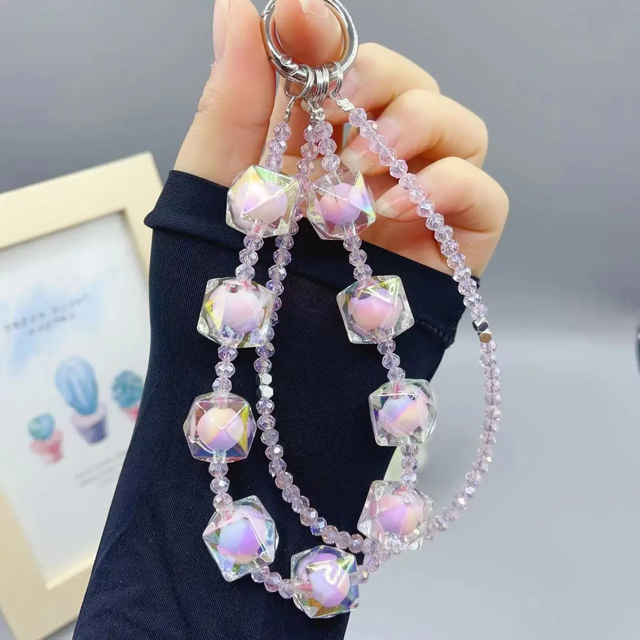 Trendy Mobile Phone Rope Pearl Chain Diamond Pendant Beaded Gemstone Pendant Bag Keychain Pendant Cellphone Chains