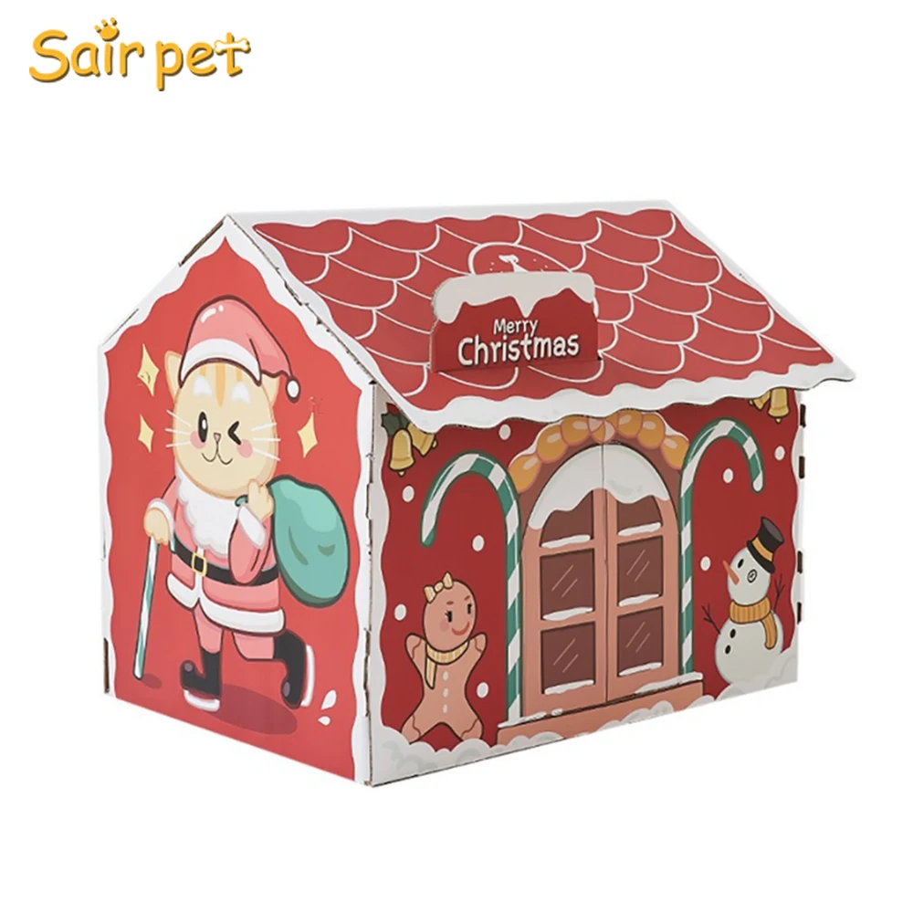 Christmas Design Corrugated Cardboard Cat House