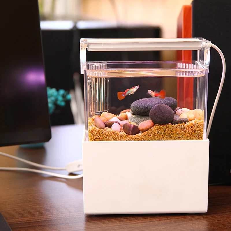 Hot-Selling Mini fish tank Aquarium small fish tank  mini aquarium light Acrylic material office decoration high quality