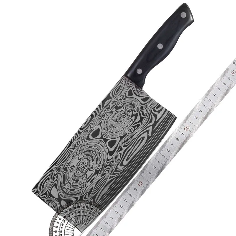 High Quality 8CR14 Stainless Steel Damascus Laser Pattern Kitchen Chef Knives Cooking Knife