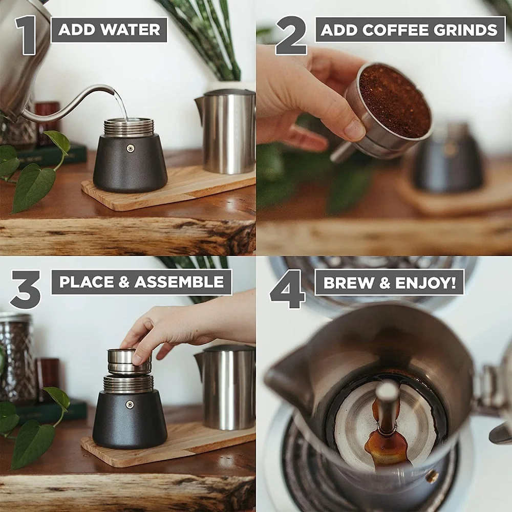 FREE SAMPLE Stainless Steel Stove top Espresso Maker Mocha pot Cuban Italian Coffee maker for Induction gas or electric stoves