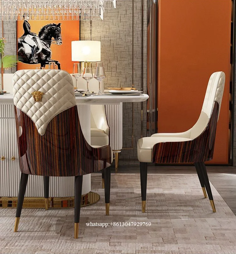 Luxury home dining room sets wood dining chairs back with veneer and medusa logo living room chair Italian furniture