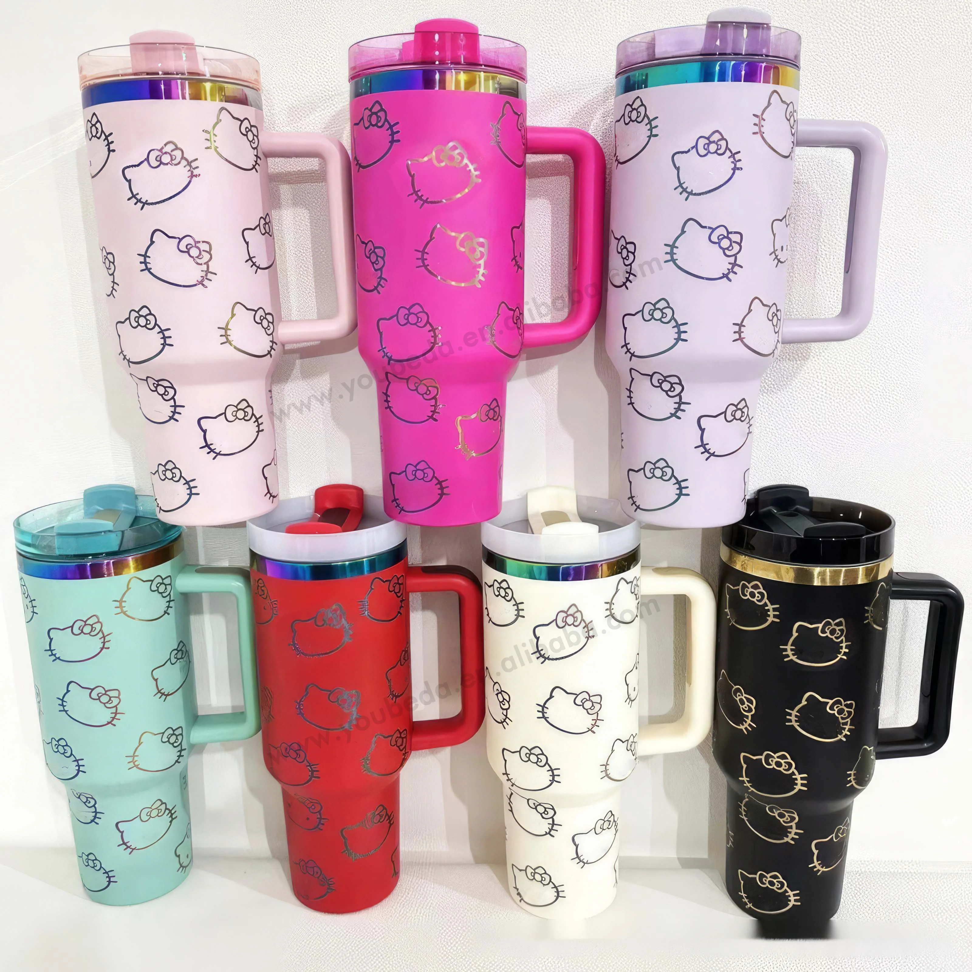 customizable cartoon HK Kitty 40oz thermal cup Tumbler Stainless Steel insulated Water Bottle for laser engraving with handle