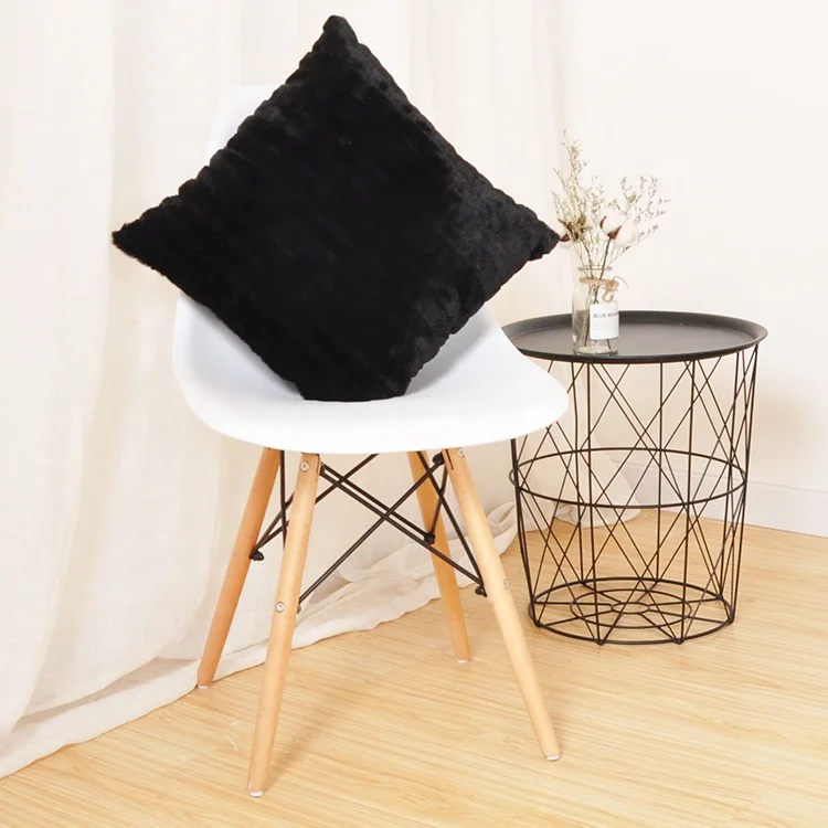 top sale square black cushion covers artificial rabbit pillow cases rabbit fur pillow