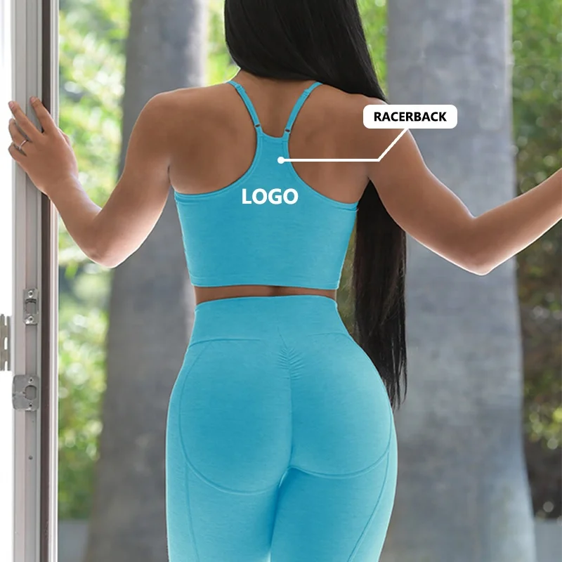 OEM Custom logo Racerback Gym Fitness Crop Top High Impact Adjustable Thin Straps longline Plus Size Yoga Sports Bra For Women