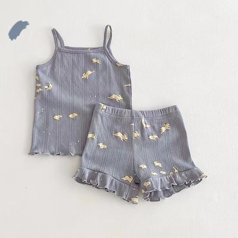2024 New Summer Girls Printed Suspenders Pajama Set