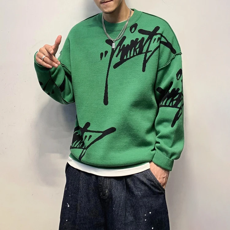 Custom LOGO OEM Sweater Pullover Knitwear Crew Neck Cotton Jacquard Knit Sweaters