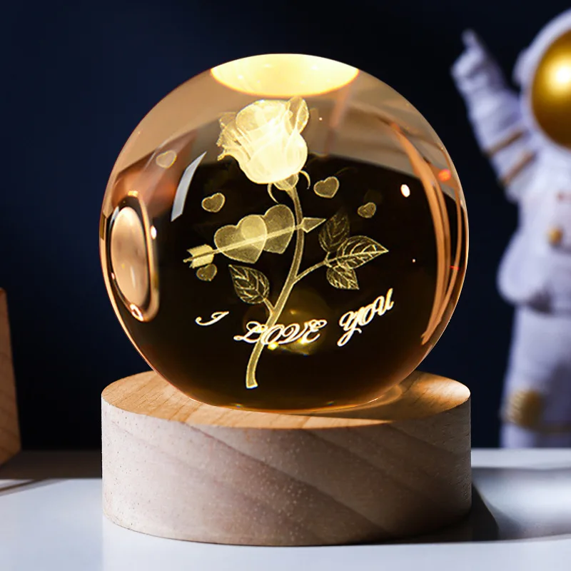 Laser Engraved 3d Tree of Life crystal ball 6cm 8cm Glass luminous crystal ball 3d Art galaxy crystal balls with led light