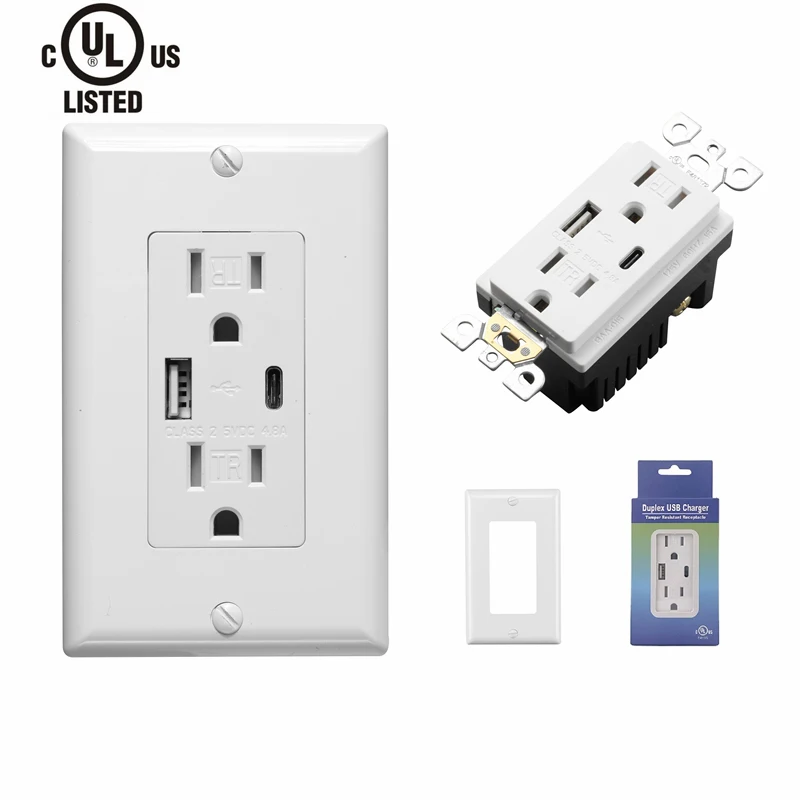 UL 4.8A type A+C USB outlet Socket Wall Plug Receptacle electric outlet power socket
