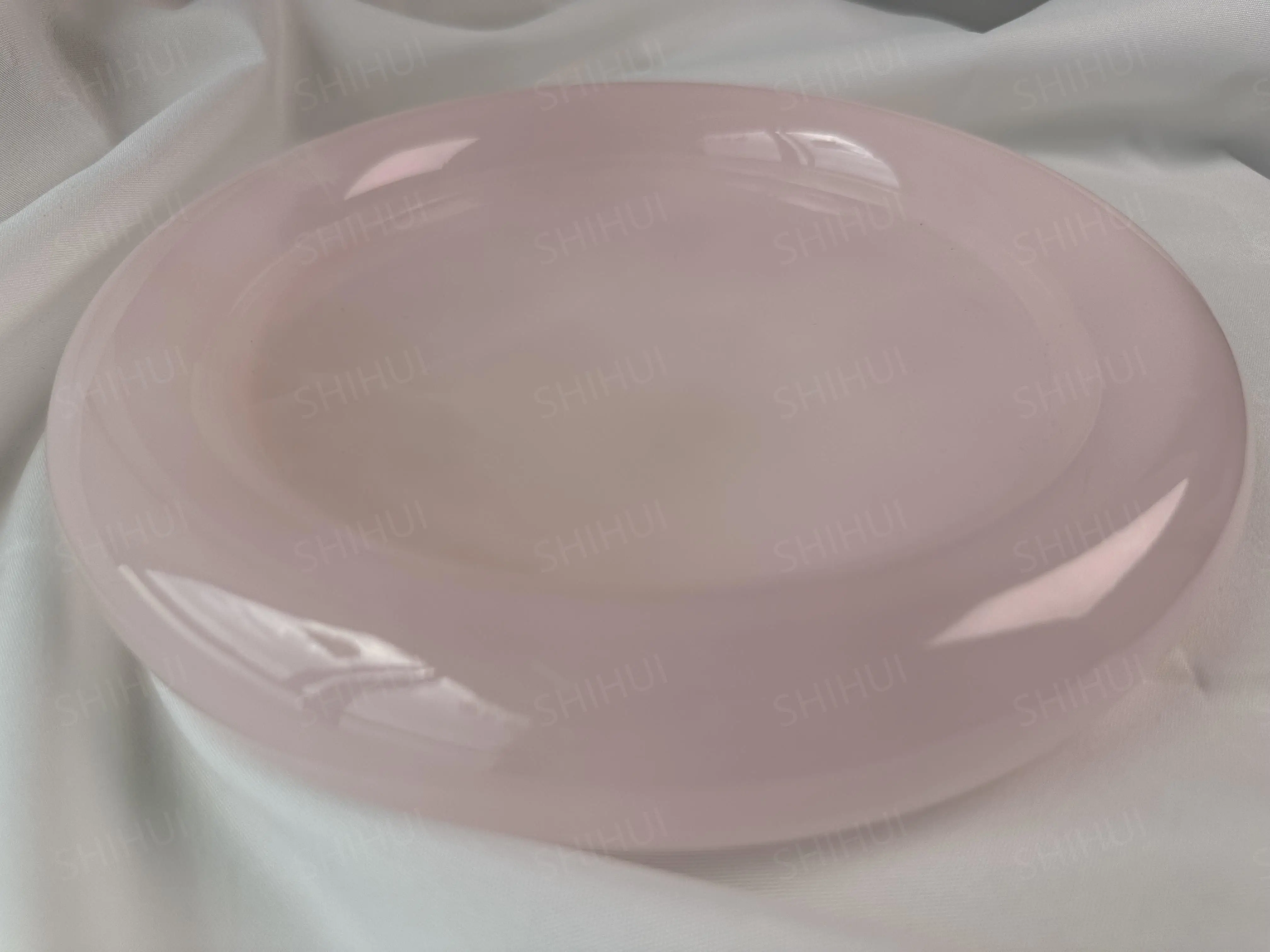 SHIHUI Natural Stone Hand-carved Collectible Marble Decoration Round Pink Onyx Tray Jewelry Vanity Stone Tray And Serving Box