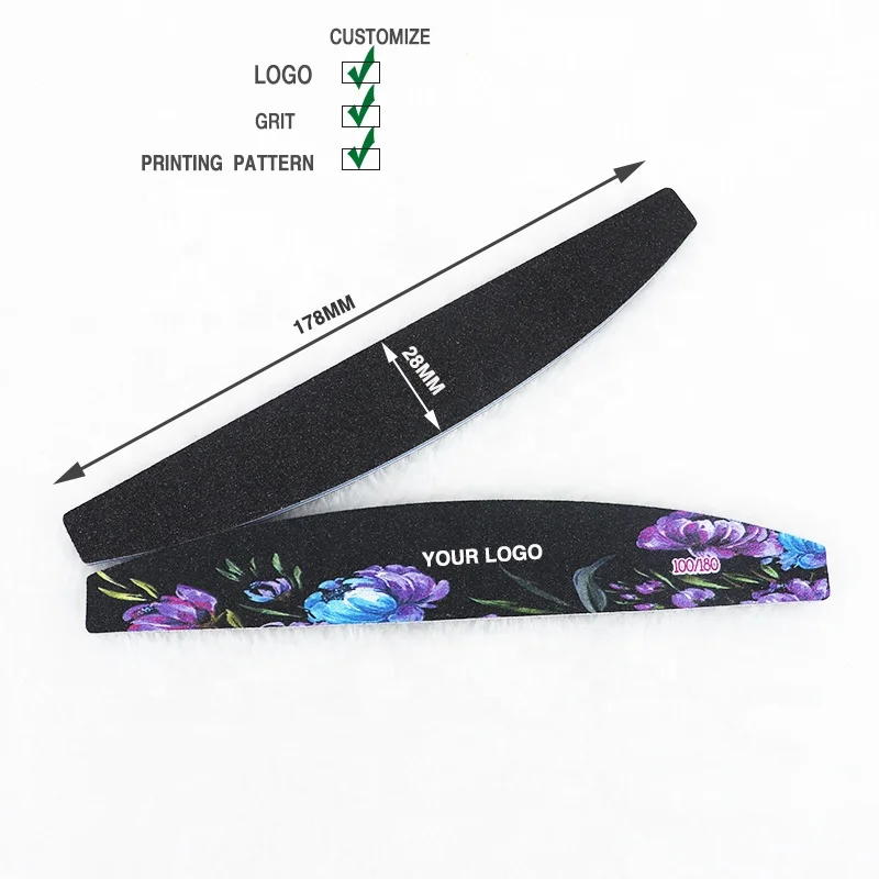 Ziri Wholesale Manicure Nail Art Tools Disposable Emery Board Private Label Custom logo Halfmoon 100/180 professional Nail File