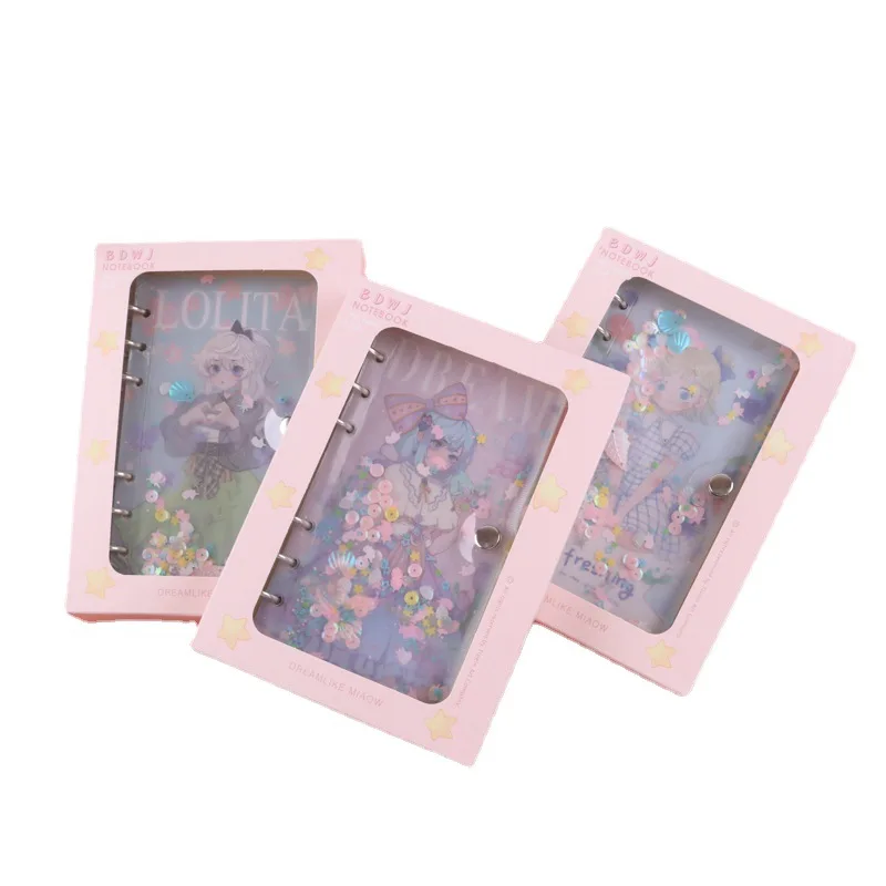 Girl Heart Loose-leaf Handheld Account Book Small Fresh Lovely Diary Book Sequin Notebook Lovely Set