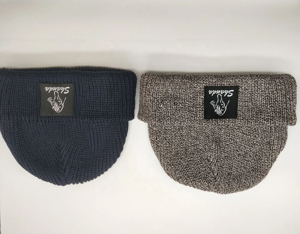 Knit Heather Brown Streetwear Sailor Short Mini Fisherman Beanie for Men Mini Fisherman Beanie Hats