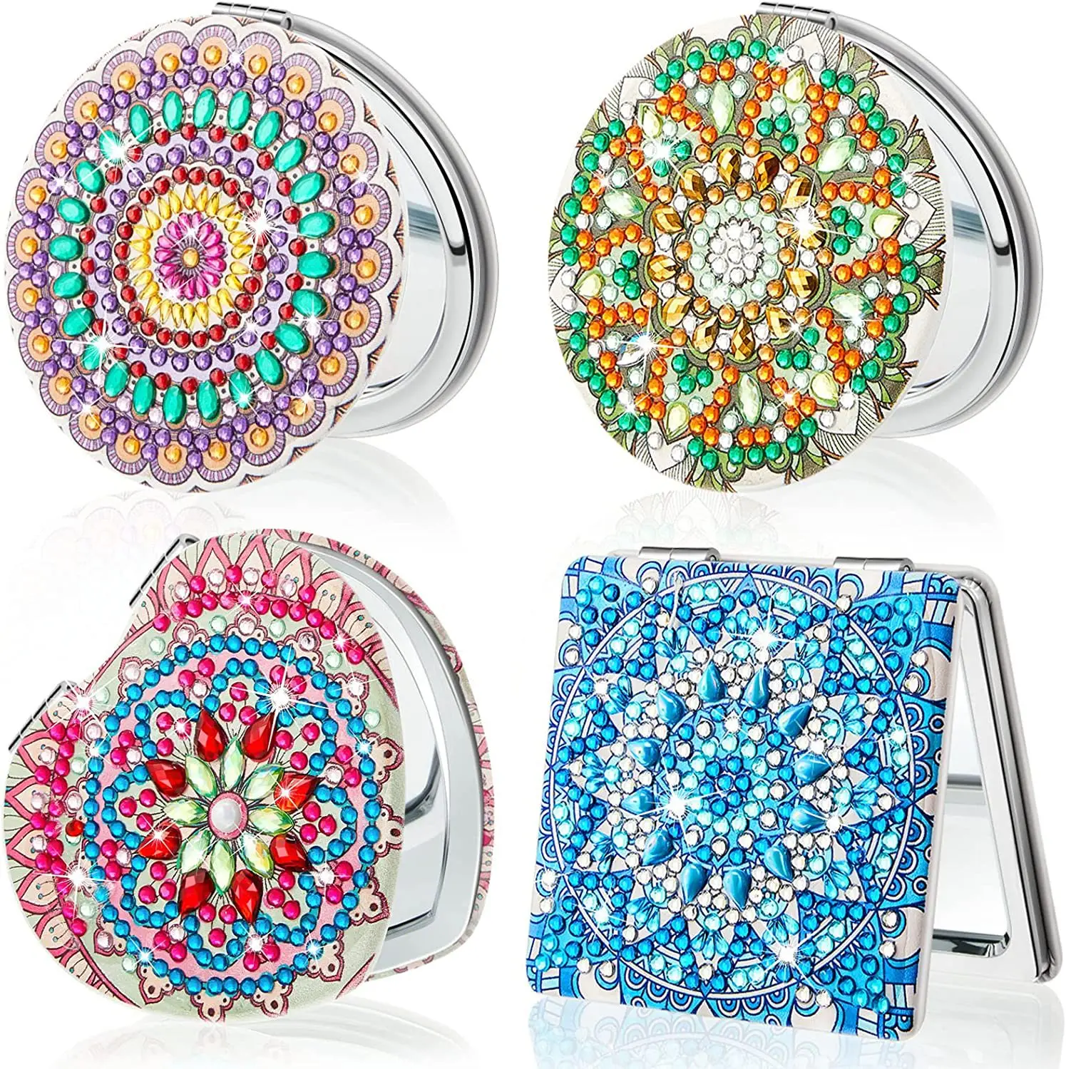 DIY Diamond Painting Mandala Makeup Mirror Double Side Drilled Full Drill Diamond Crystal Flower Foldable Women Mini Mirrors