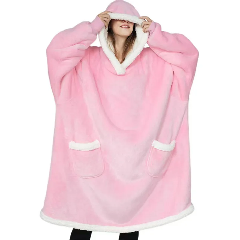 Original Factory Custom 2 pocket Design Sweatshirt Winter Warm Comfortable Sherpa Oversized Hoodie Wearable Blanket