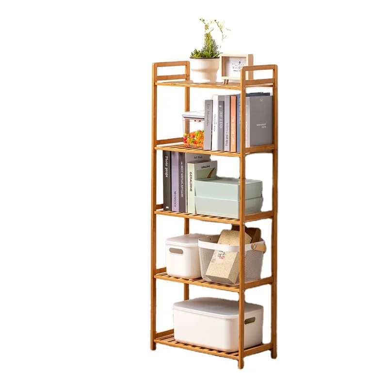 
Factory Price Natural Bamboo Simple style Wooden Library Wall Bookcase 