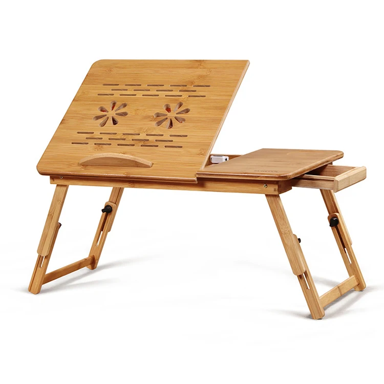 
bamboo laptop desk adjustable portable breakfast serving bed tray with tilting top drawer 