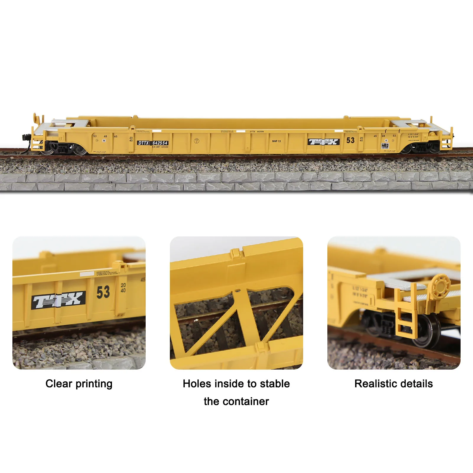 C8759 Model Railway HO Scale Train 53ft Flat Car 1:87 Wagon Freight Car Well Car