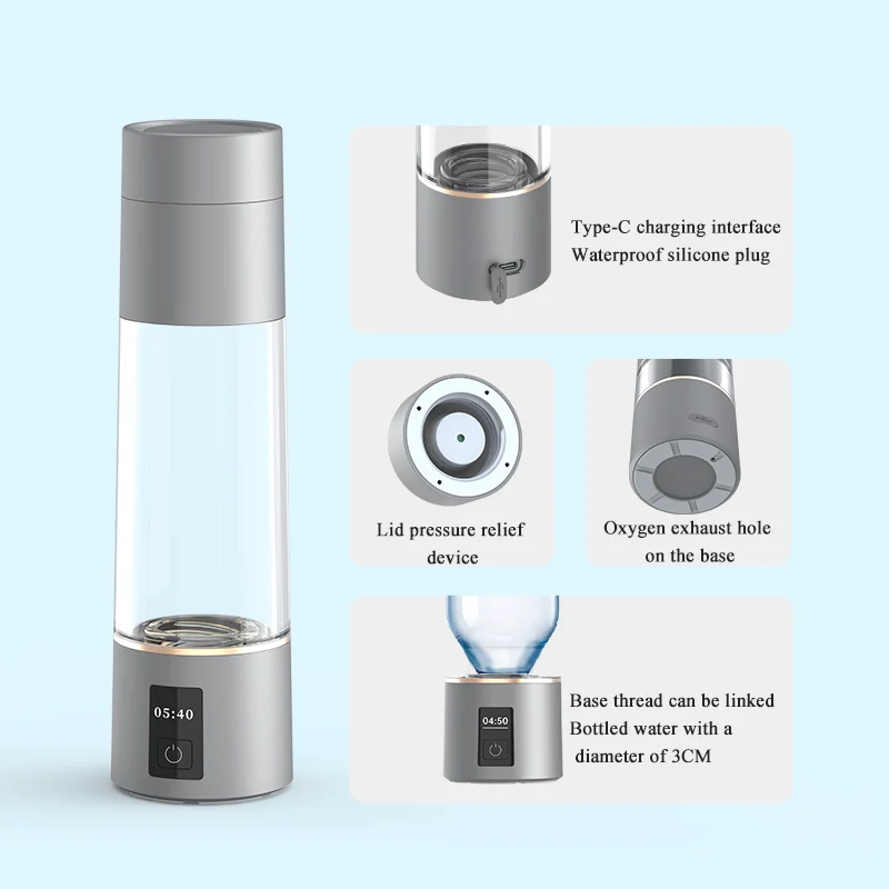 USB Rechargeable SPE Portable Smart Hydrogen Cup Outdoor Hydrogen Rich Water Bottle Generator