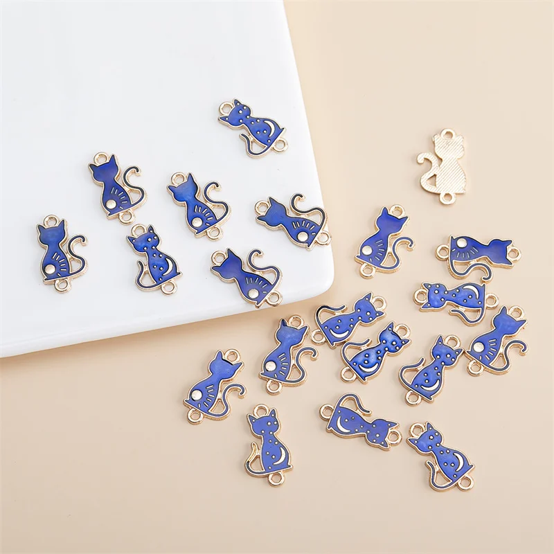 Fashion Alloy Enamel Cute Blue Sun Moon Cat metal Charms Pendants For Jewelry Making DIY Handmade Necklace Pendant Accessories