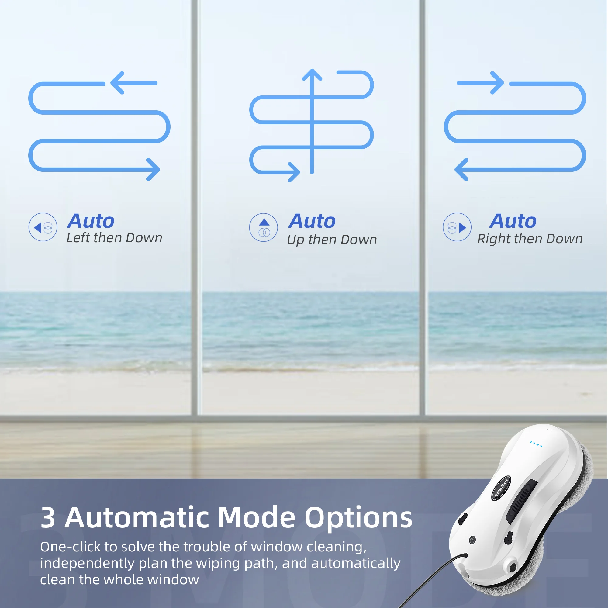 Custom package 56ml water tank robot glass cleaner microfibre mop wet dry automatic window cleaner with safety ropes