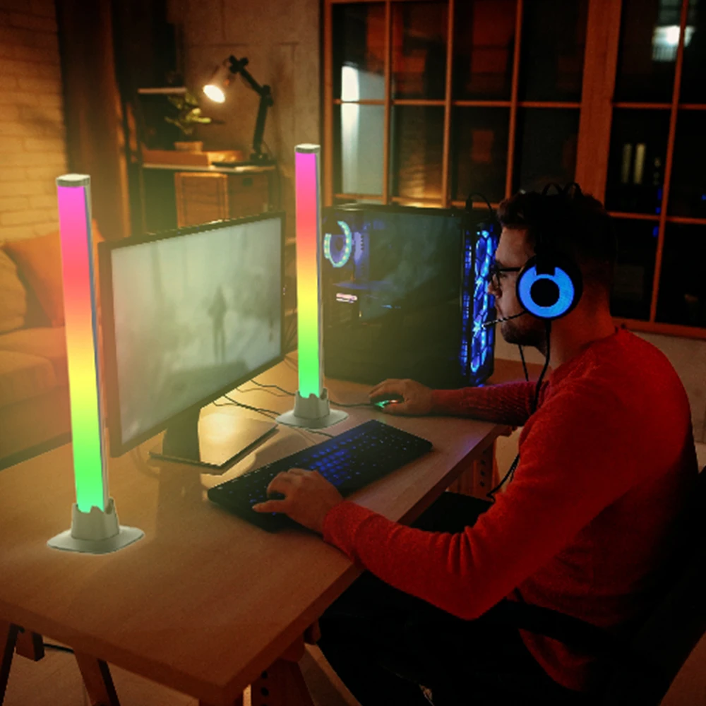 RGB Multi-Color Smart Lighting Bars Table Gaming Atmosphere Lamp Sound Control Pickup Music Rhythm LED Light Source PC Body