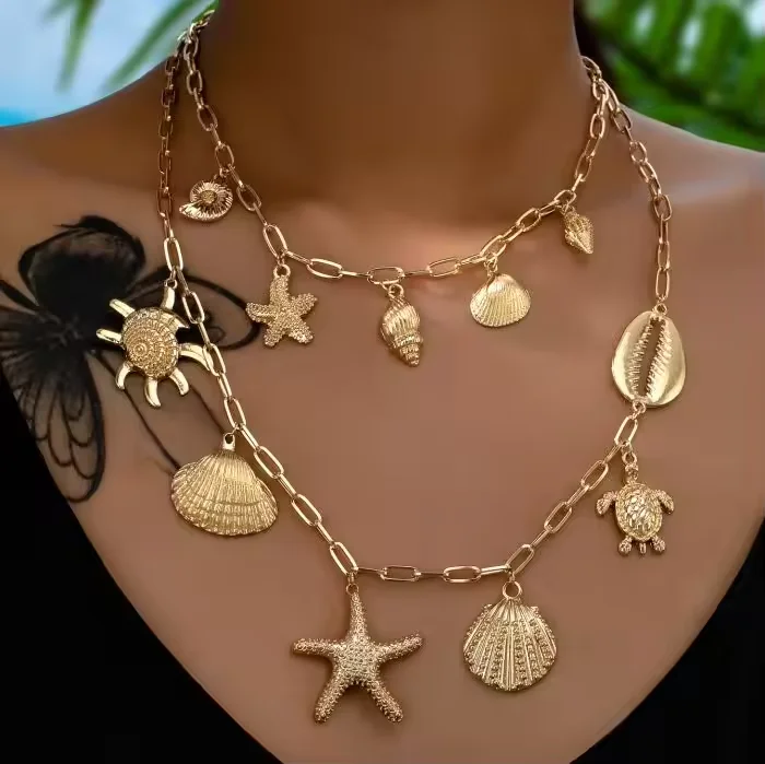 New Dainty Ocean Series Custom Fashion Summer Shell Waterproof Beach Jewelry Sea Animals Turtle Dolphin Charm For Women