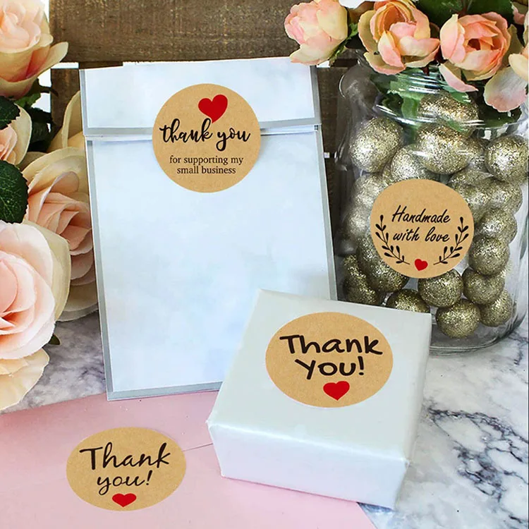 Round Self-adhensive Stickers Paper Brown Thank you Sticker Gift Merchandise decorative envelope Seal Sticker
