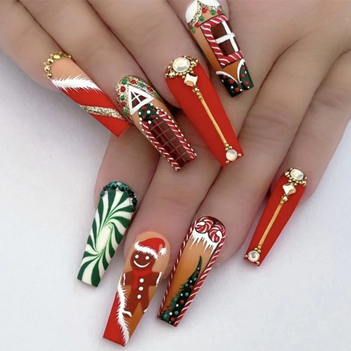 Christmas Press On Nails High Quality Acrylic False Nails l Art Long Coffin Gel Christmas Long Press On Nails