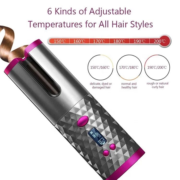 Curls Cordless Auto Rotating Wireless Hair Curler Automatic Curling Iron Portable Mini Electric Spiral Wavy LCD Ceramic PTC USB