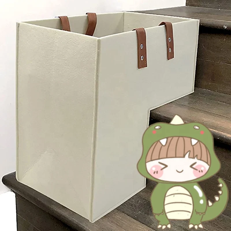 Large Capacity Felt L-shape Stair Basket Step Bin Sundries Holder Staircase Storage Organizer for Toys