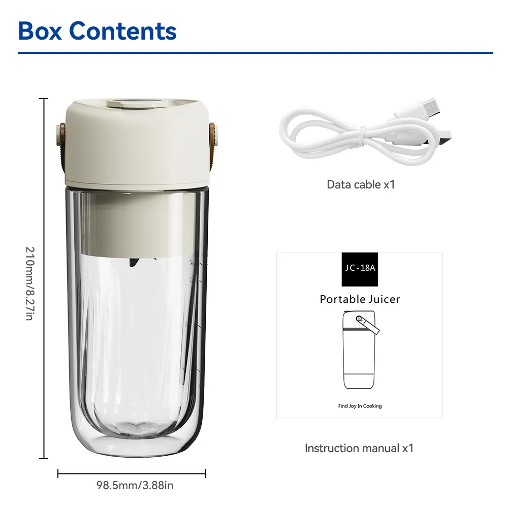 Double Layer Glass Bottle Rechargeable LED Display Portable Blender Fresh Fruit Juicer Mixer Ice Crusher Household Appliance